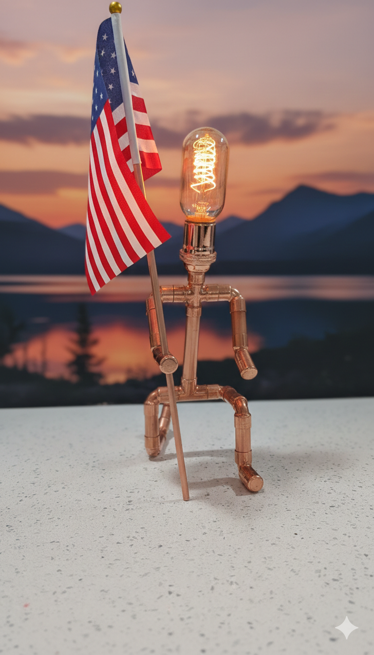 Handmade Industrial Copper Kneeling Man Lamp
