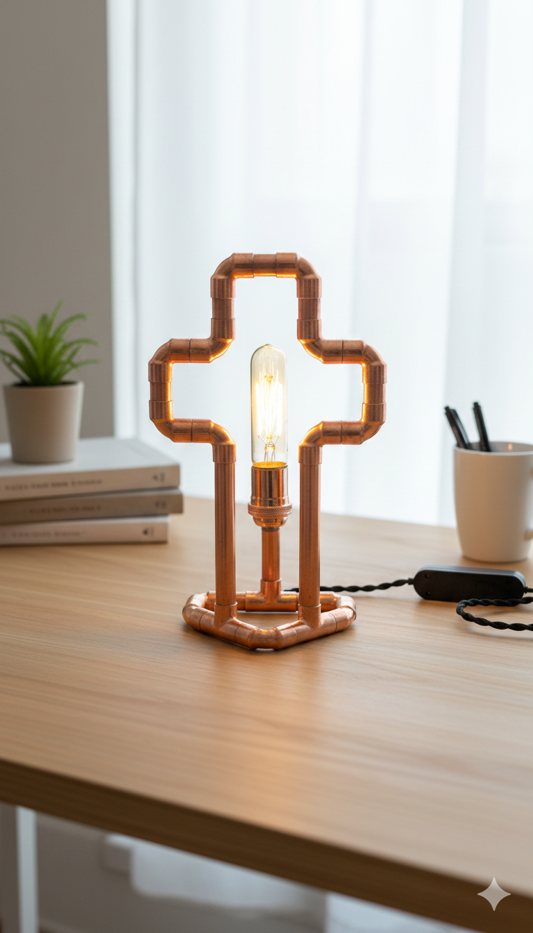 Handmade Industrial Copper Cross Lamp