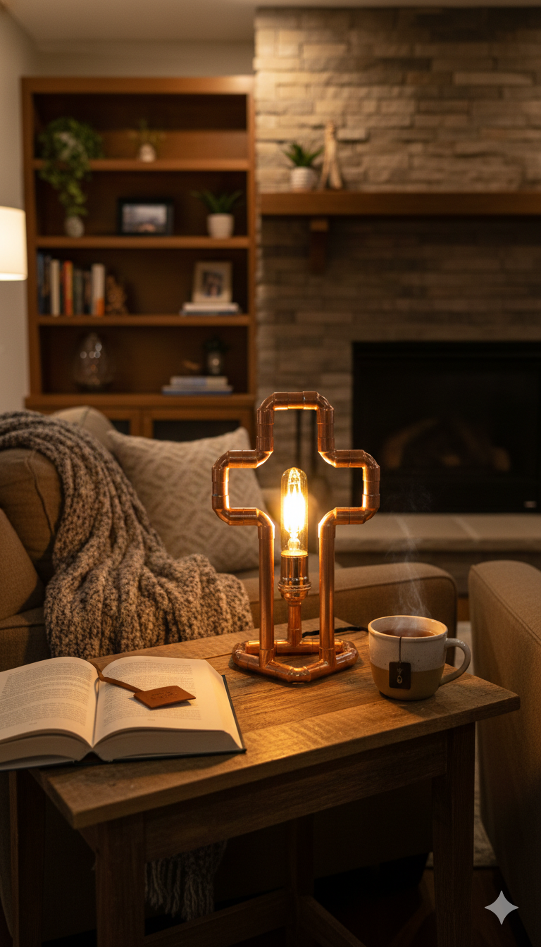 Handmade Industrial Copper Cross Lamp