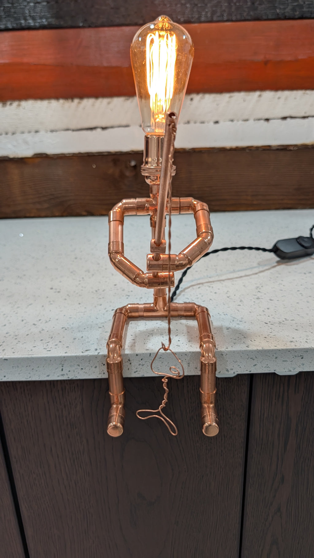 Handmade Industrial Copper Fishing Man Lamp
