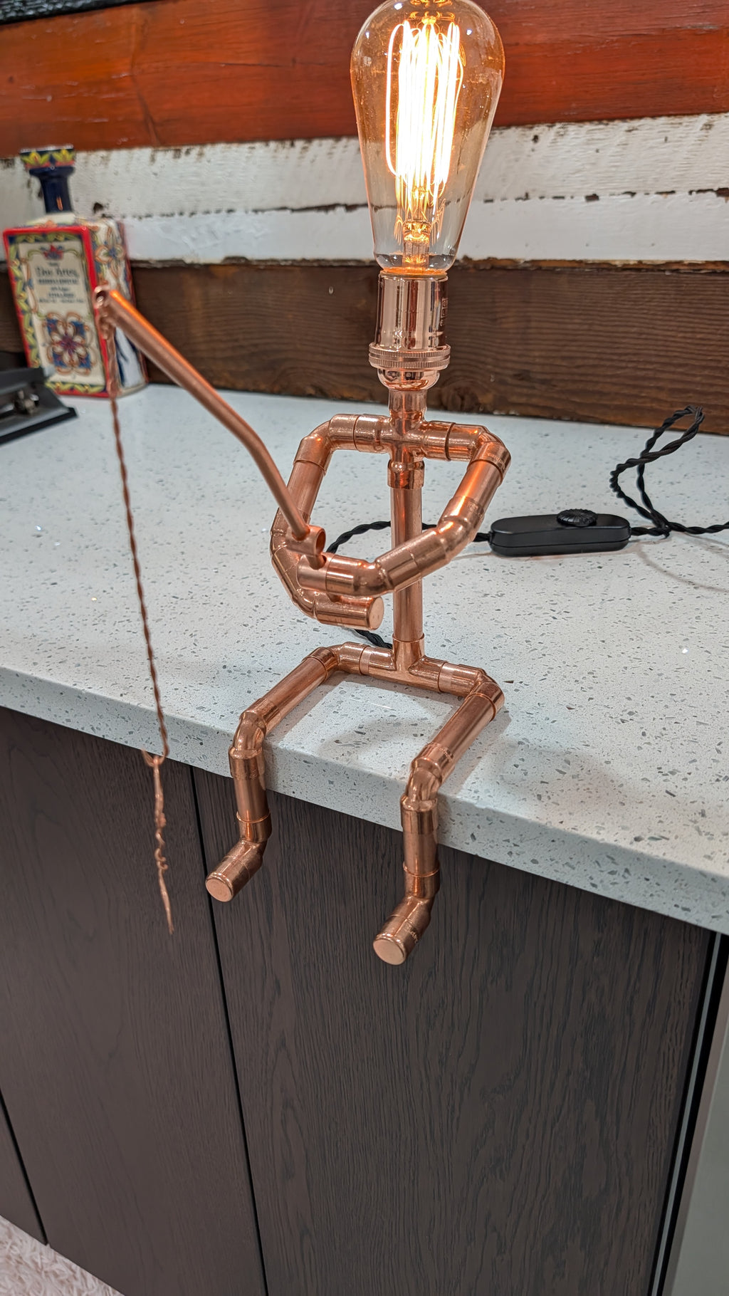 Handmade Industrial Copper Fishing Man Lamp