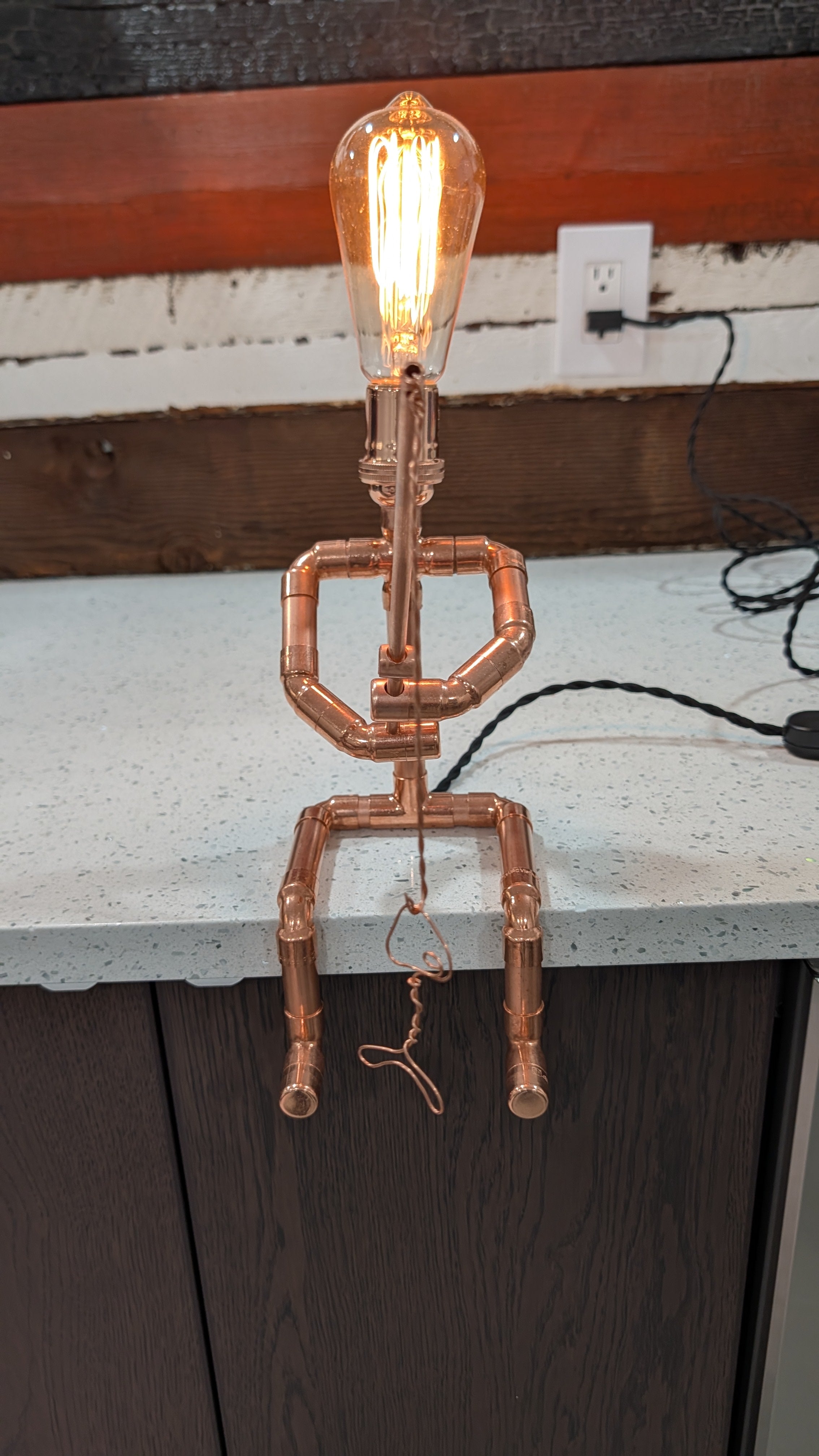 Handmade Industrial Copper Fishing Man Lamp