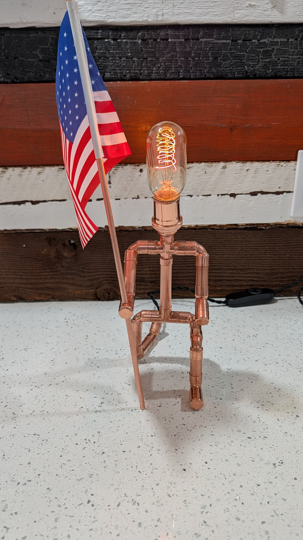 Handmade Industrial Copper Kneeling Man Lamp