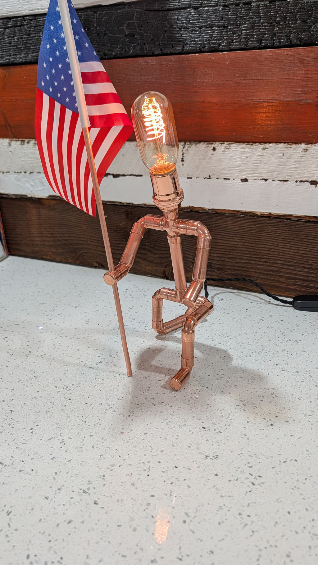 Handmade Industrial Copper Kneeling Man Lamp