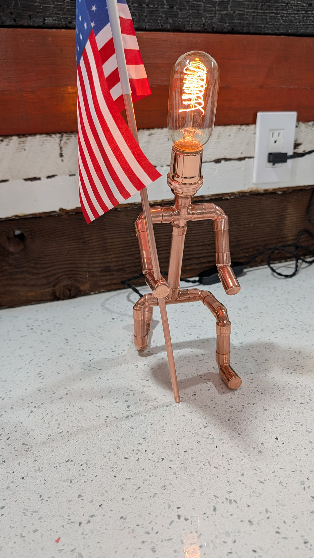 Handmade Industrial Copper Kneeling Man Lamp