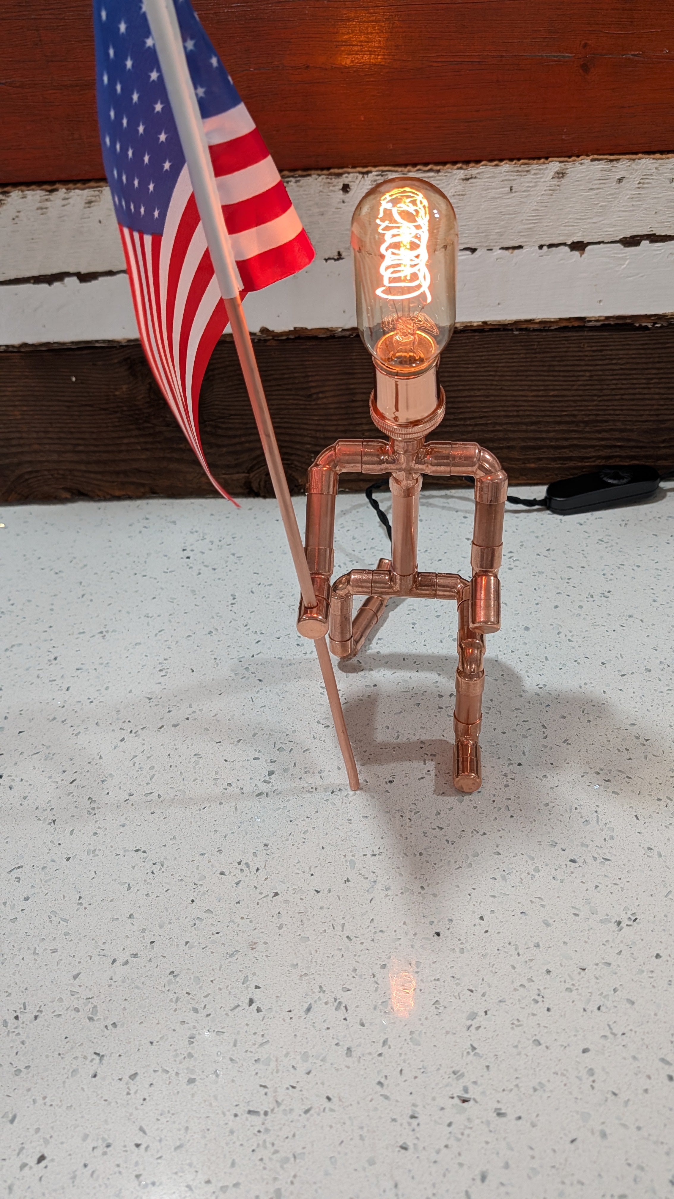 Handmade Industrial Copper Kneeling Man Lamp