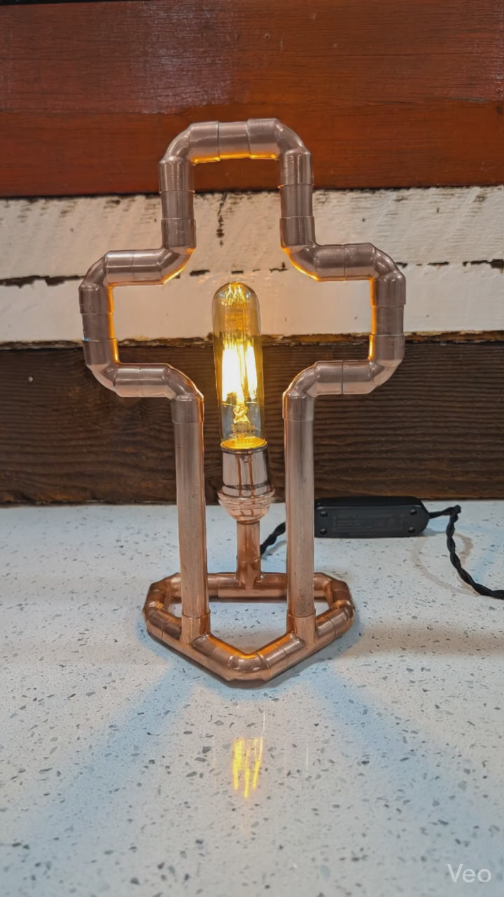 Handmade Industrial Copper Cross Lamp