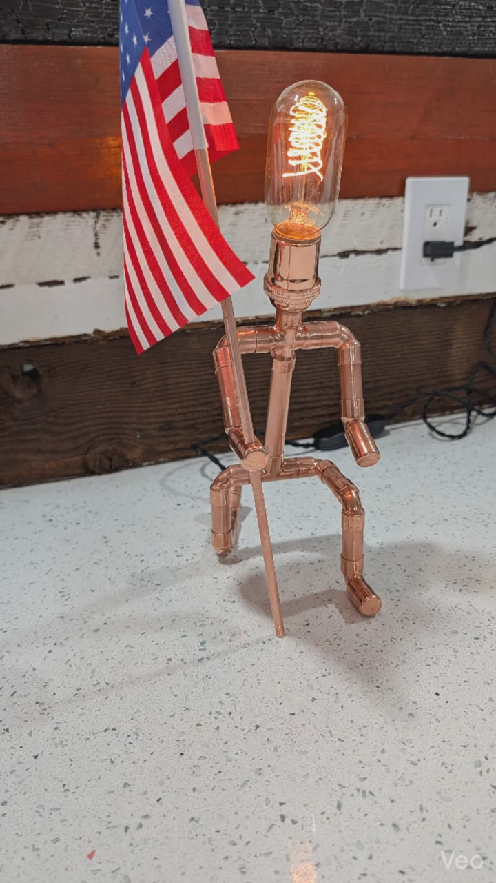 Handmade Industrial Copper Kneeling Man Lamp